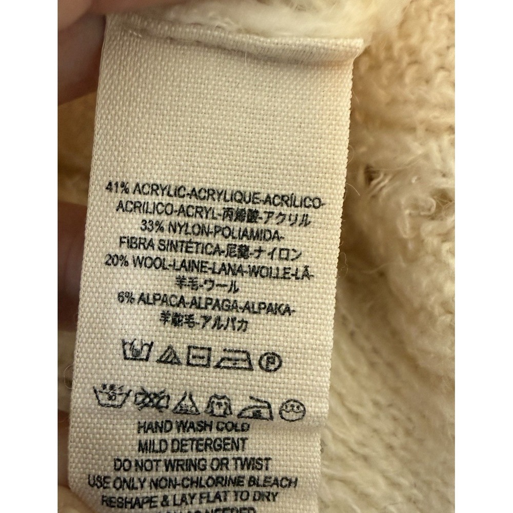Free People‎ Anita Distressed Cable Knit Sweater in Ivory Size Small - Picture 5 of 7